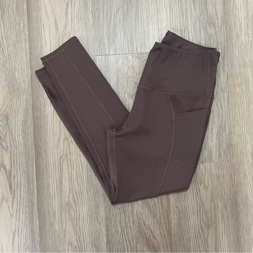 LegEnd Active Brown Ribbed High Waist Pocket Leggings Size L